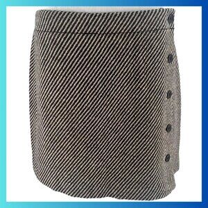 Vintage J. Crew Wool Blend Brown/Beige Diagonal Stripe Button Skirt (size 4)